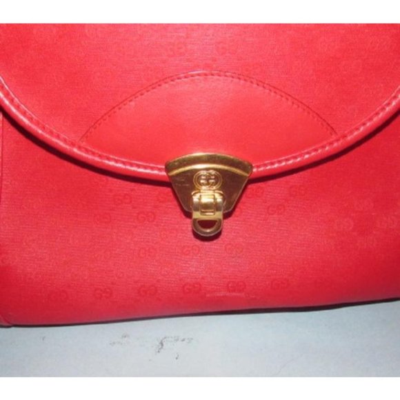 Gucci Vintage Red 2-Way Purse Coated Canvas Small G Logo - Picture 8 of 9